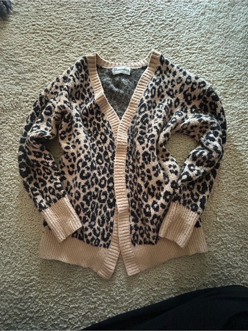 No Boundaries Leopard Print V-Neck Cardigan - Tan & Black